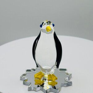Glass Penguin Figurine Ice Base Handcrafted Mini Winter Decor